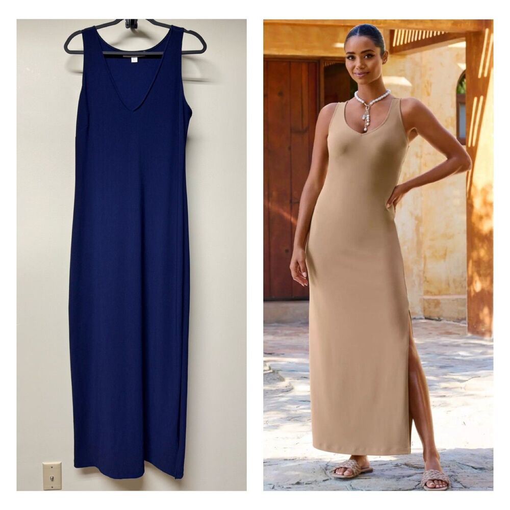 BOSTON PROPER Beyond Travel V-Neck Maxi Dress, Navy, Sz M